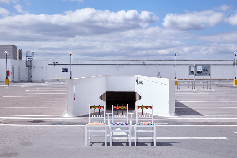 yinka ilori upcycles vintage furniture into installation at london design festival