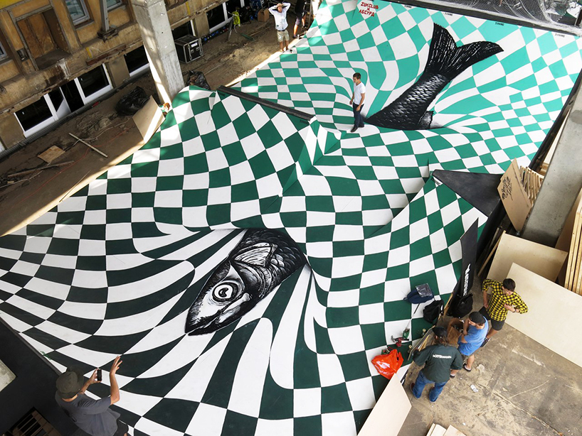 zuk club paints skatepark in moscow with giant op-art graphic