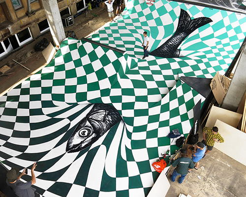 zuk club paints skatepark in moscow with giant op-art graphic