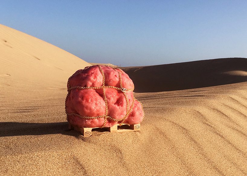 andrea-hasler-flesh-scultpure-perishable-goods-moroccan-sahara-desert-designboom-01