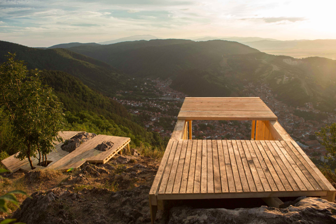 camposaz's wooden landing encourages rest and reflection in romania