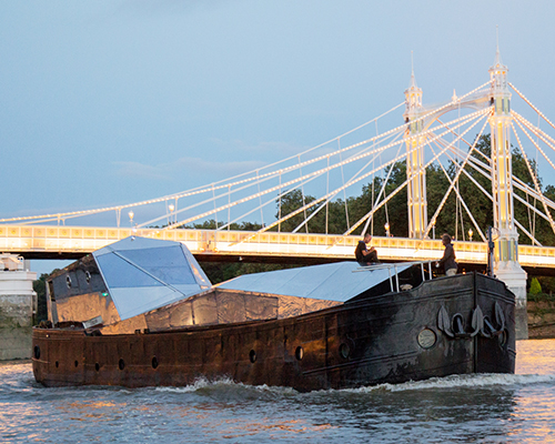 cyril de commarque sends mirrored fluxland art space down london's river thames