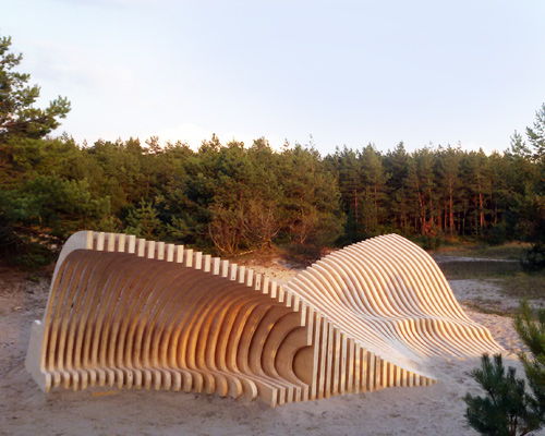 EASA students craft timber seating installation on a beach in lithuania