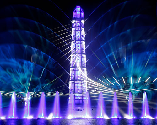 lights & lasers create spectacular show at shanghai's lake of illusions
