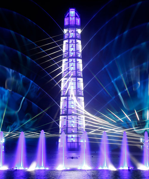 lights & lasers create spectacular show at shanghai's lake of illusions