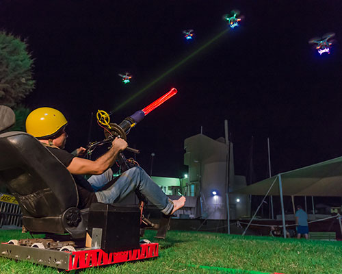 lasers meet drones in spaced out real-life space invaders at geekcon israel