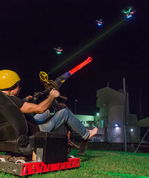lasers meet drones in spaced out real-life space invaders at geekcon israel