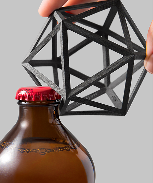 fort standard + OTHR revive ico bottle opener in 3D printed black steel