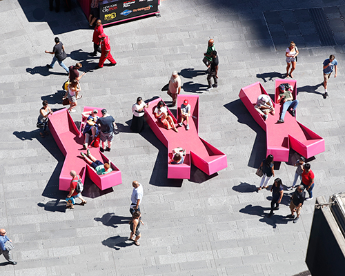 j. mayer h. sets 'XXX' street furniture in new york's times square