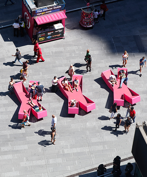j. mayer h. sets 'XXX' street furniture in new york's times square