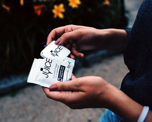 hani douaji powers smartphones with juice on-the-go disposable charger