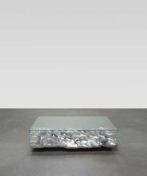 mathieu lehanneur fossilizes liquid marble + aluminum in table collection