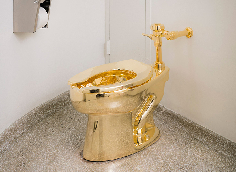 maurizio cattelan installs fully functional, 18-karat gold toilet at the guggenheim