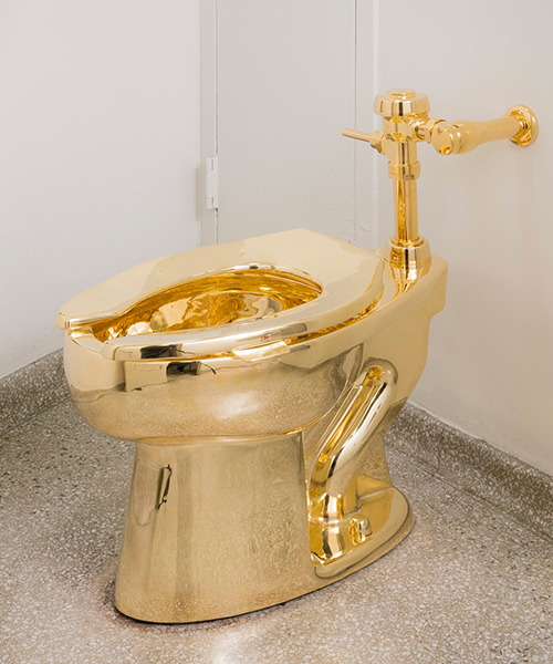 maurizio cattelan installs fully functional, 18-karat gold toilet at the guggenheim