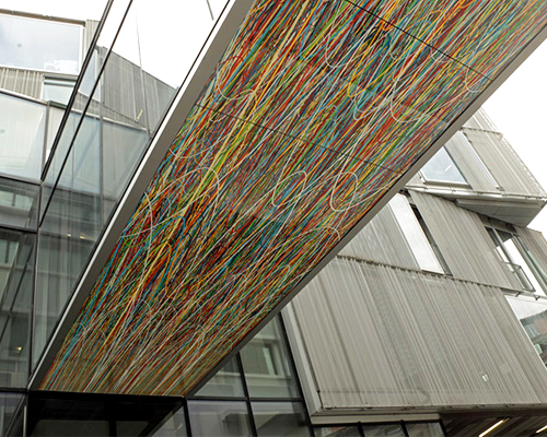 pascal dombis prints line-curved shapes on glass bridge underside in france