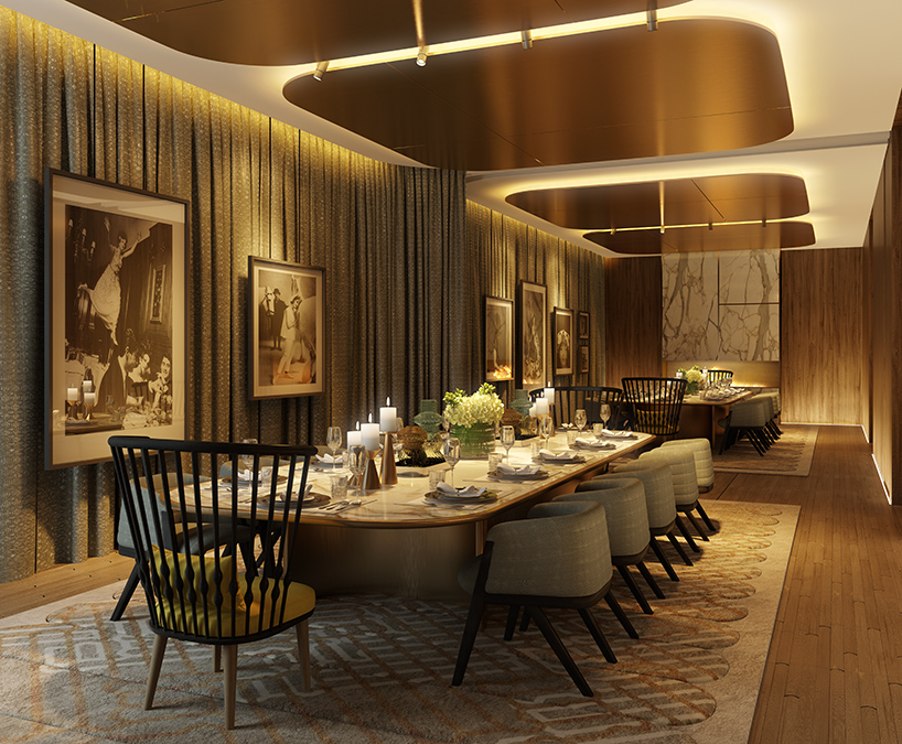 patricia urquiola's interiors for lincoln square combine colored glass, marble, and bronze