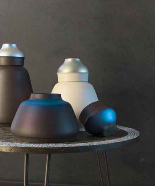 pulpo + hermann august weizenenger finish ceramic vases with an iridescent sheen