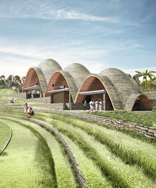 light earth designs plans three tile-clad vaults for rwanda cricket pavilion