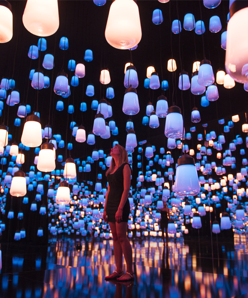 teamlab suspends forest of resonating lamps at maison et objet