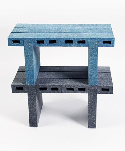 woojai lee transforms recycled paper into brick-like furniture