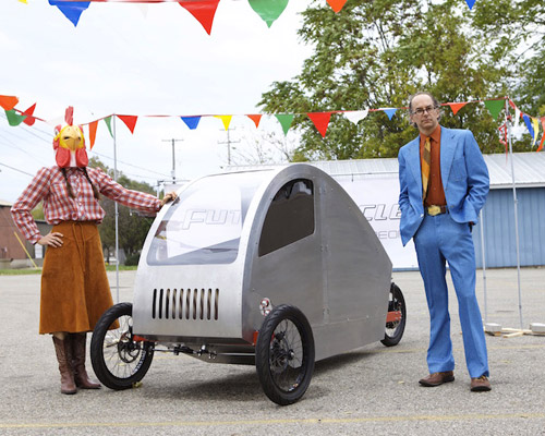the future people introduce a fully enclosed electric moped at the cooper hewitt
