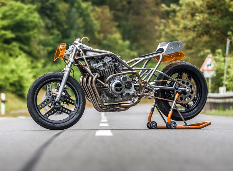 berham customs shiny harry motorcycle provides exoskeletal performance