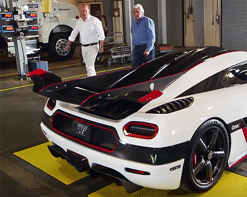 jay leno and mr. koenigsegg go for a spin in the 1360 hp 'one:1'