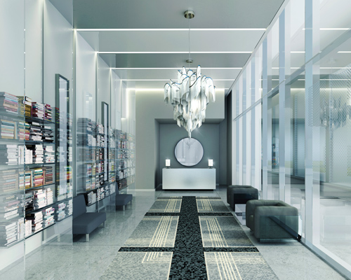 karl lagerfeld designs monochromatic lobbies for toronto's art shoppe lofts + condos