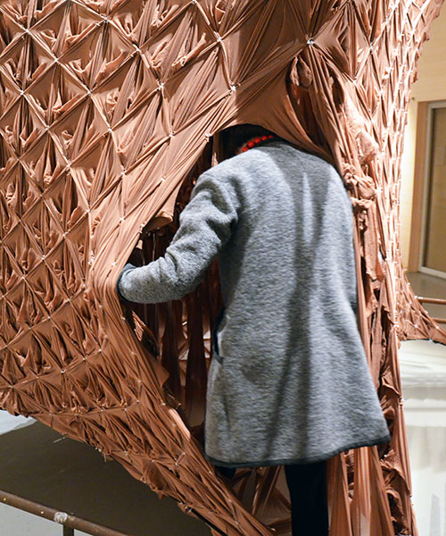 step inside skin: NEON's inhabitable sculpture made from 1800 pairs of tights