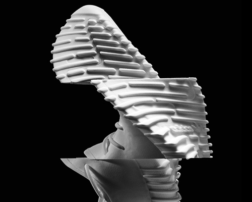 shane griffin 3D prints a glitched-out yeezy boost sneaker sculpture