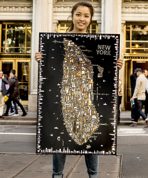 rafael esquer unveils klimt-like poster of new york at night