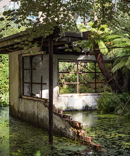 alex hartley erects a decaying, faux modernist ruin in a jungle-like london garden