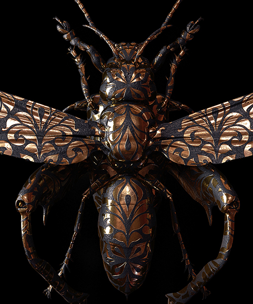 billelis' virtually-etched insects form a golden-toned 'engraved entomology'