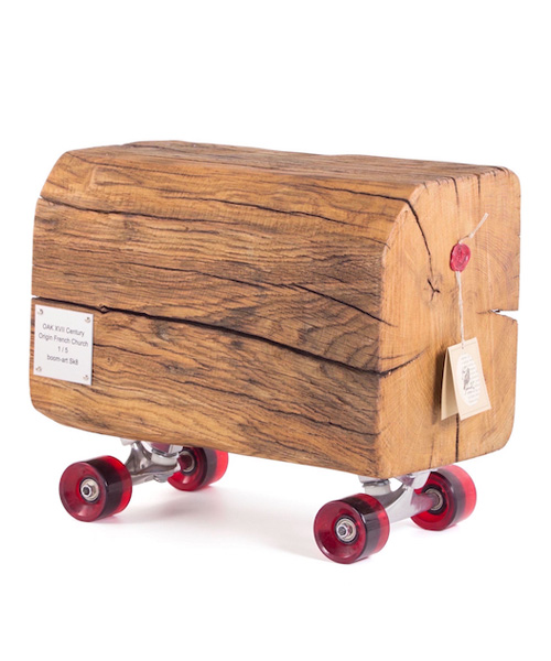skateboard louis XIV is a 300 year-old oak log on wheels