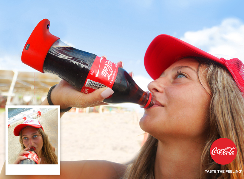 coca-cola selfie bottle snaps your portrait mid-sip
