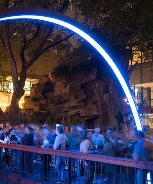 east side collective light up austin with a glowing LED arch