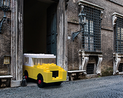 larger-than-life LEGO vehicles take to the ancient streets of rome