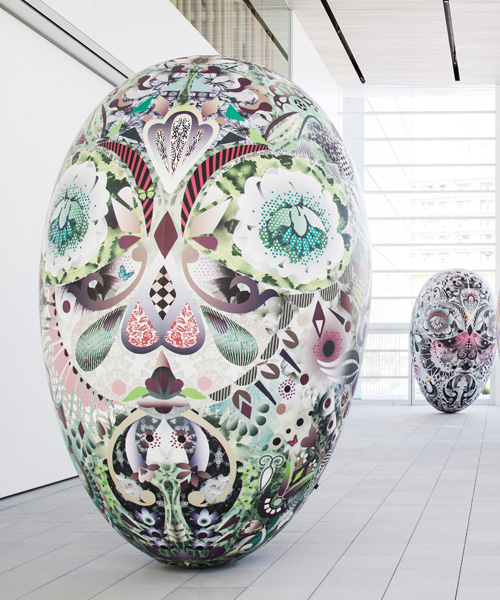 marcel wanders' inflatable egg-shaped objects at OPAM museum in japan