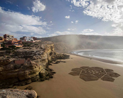 sam dougados inscribes moroccan beaches with intricate arabic patterns