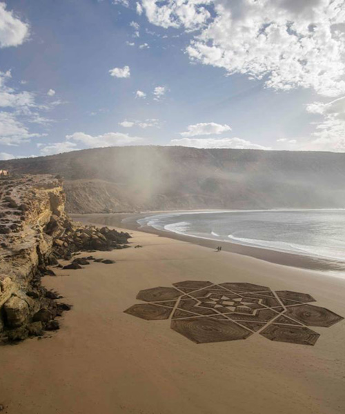 sam dougados inscribes moroccan beaches with intricate arabic patterns