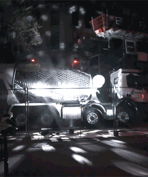 benedetto bufalino's disco ball cement mixer turns a construction site into a night club