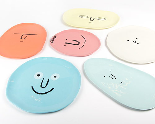 jean jullien crafts porcelain 'face plates' with peculiar personalities