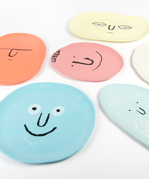 jean jullien crafts porcelain 'face plates' with peculiar personalities