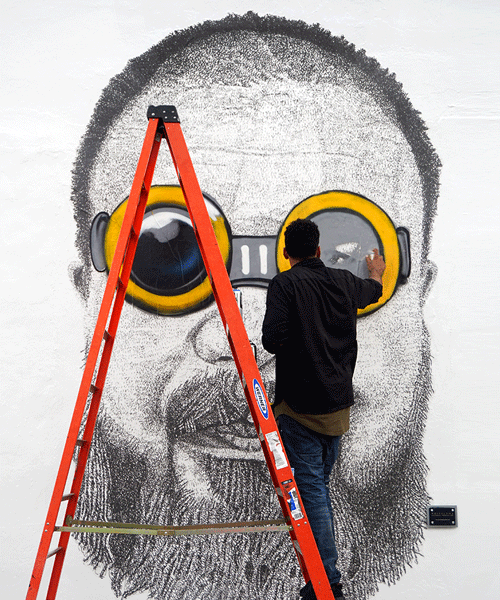 hebru brantley puts goggles on ai weiwei in miami's wynwood district