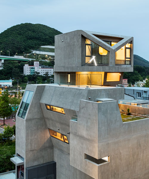 moon hoon's angular concrete dwelling in korea resembles a glaring owl