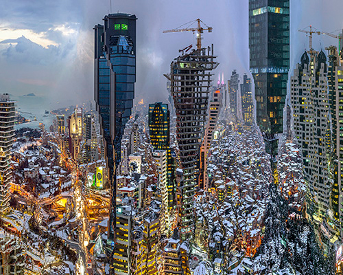murat germen's compressed images resulting in futuristic city notions