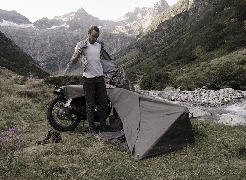 exposed's motorcycle bivouac is a minimalist tent for city escapes