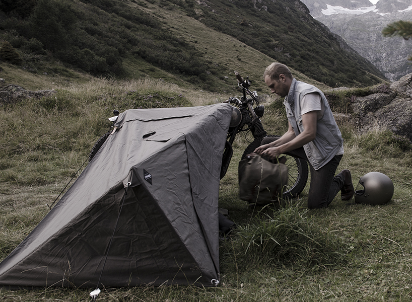 exposed's motorcycle bivouac is a minimalist tent for city escapes