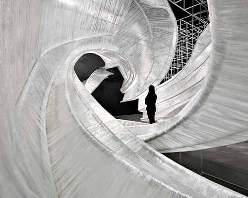pone architecture weaves undulating and immersive 'transparent shell' pavilion