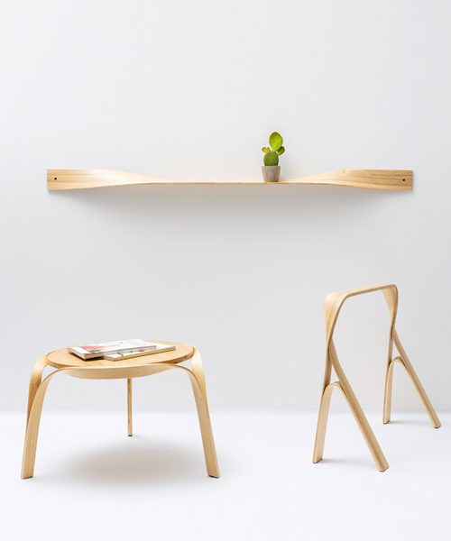 bar gantz transforms steam-bent + twisted wood into home furniture
